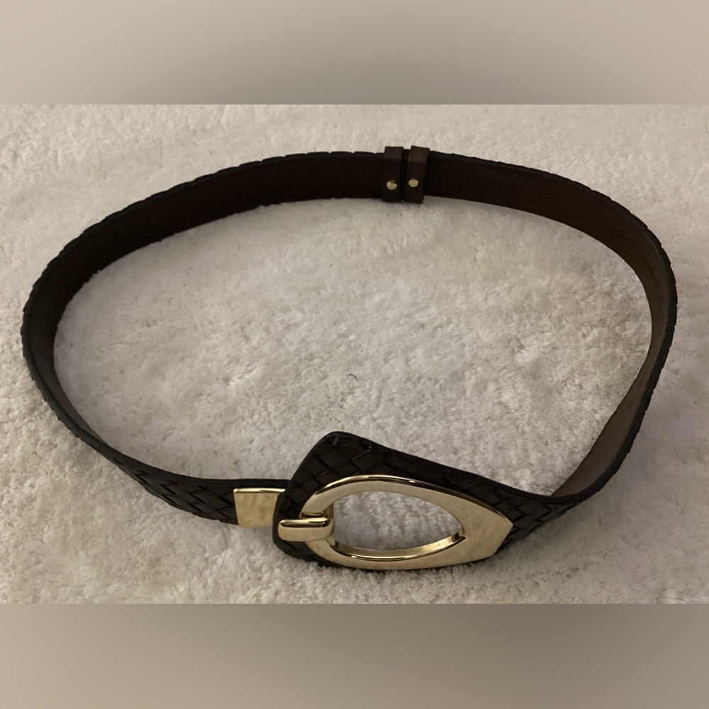 Coldwater Creek Dark Brown Leather Belt with Gold Buckle Size S/M